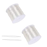 Yoodelife 0.5mm Crystal Elastic String - 2 Roll Clear White Stretchy Bead Cord String & 2 Root Threading Needles for Bracelet,Beading, Jewelry Making(100m/Roll), Clear