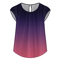 Womens Summer Shirts 2024 Peplum Tops for Women 2024 Summer Casual Fashion Print Bohemian Loose Fit with Short Sleeve Round Neck Shirts Purple Large