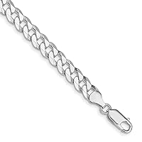 925 Sterling Silver Rhodium Plated 7mm Beveled Curb Chain Ankle Bracelet Jewelry for Women - Length Options: 10 8 9