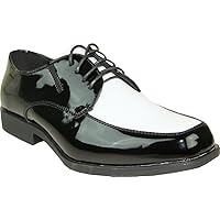 VANGELO Men Tuxedo Shoe TUX-7 Two-Tone Color Fashion Moc Toe with Wrinkle Free Material Black&White Patent 16M