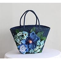 Women Straw Handbag Floral Woven Bag Summer Handmade Raffia Hat Strap