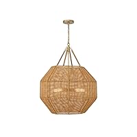 Savoy House 7-5106-5-177 Selby 5-Light Pendant in Burnished Brass and Rattan (25'' W x 33'' H)