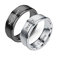 Customize Promise Rings Her Beast His Beauty Custom Inside Ring Engraved Text Couple Rings Anniversary Birthday Ring Titanium Steel 6MM 6-13#