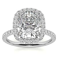 Mois 6 CT Elongated Cushion Cut Colorless Moissanite Engagement Ring Wedding/Bridal Ring Set, Diamond Ring, Anniversary Solitaire Halo Accented Promise Vintage Antique Gold Silver Ring Perfact