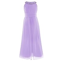 Kids Flower Girls Dress Chiffon Pleated High-Waisted Long Maxi Dress for Bridesmaid Wedding Pageant Party Ball Gown
