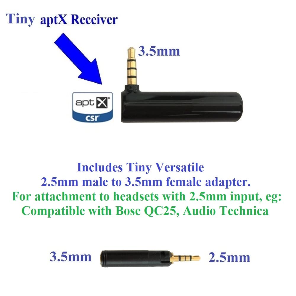 KOKKIA iReceiver aptX+ Bluetooth Stereo Receiver, Tiny Versatile 2.5mm Male to 3.5mm Female Adapter Included, Built-in Rechargeable Battery, Operational While Charging