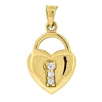 10k Yellow Gold Womens Cubic Zirconia CZ Love Heart Lock Charm Pendant Necklace Measures 21.2x11.50mm Wide Jewelry for Women