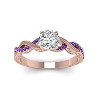 Choose Your Gemstone Hand Engraved Rose Gold Plated Round Shape Matching Wedding Engagement Easy to Wear Gift for Women & Girls US Size 4 to 12