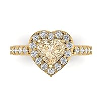 Clara Pucci 2.35 Heart Cut Solitaire W/Accent Halo real Natural Brown Morganite Anniversary Promise Wedding ring Solid 18K Yellow Gold