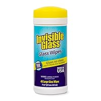 Invisible Glass 90160 40-Count Lint-Free Glass Cleaning Wipes Perfect for Mirrors, Windows, Windshields for Home, Automotive, and Off Tint Safe, Pack of 1