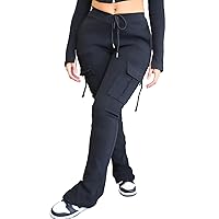 SHINFY Women's Cargo Leggings with Pockets Drawstring High Waisted Flare Yoga Cargo Sweatpants Joggers