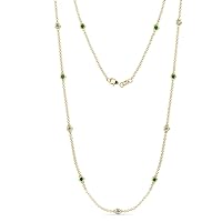 11 Station Emerald & Natural Diamond Cable Necklace 0.75 ctw 14K Yellow Gold. Included 18 Inches Gold Chain.