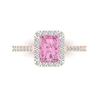 Clara Pucci 1.95ct Emerald Cut Solitaire with Accent Halo Pink Simulated Diamond designer Modern Statement Ring Solid 14k Rose Gold