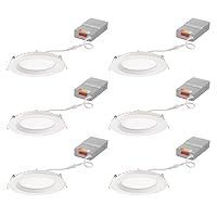 WF6 REG SWW5 90CRI CP6 MW M2 Canless Wafer Recessed LED Downlight, Shallow Regressed Baffled Trim Style, 6-Inch, Matte White, 6-Pack