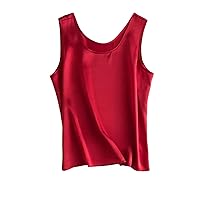 Women Basic Silk Sleeveless T Shirt Summer Casual O Neck Solid Chic Vests Tops