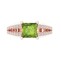 Clara Pucci 2.36ct Princess Cut Solitaire Natural Vivid Green Peridot Proposal Designer Wedding Anniversary Bridal ring 14k Rose Gold