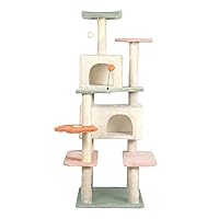 59in Flower Cat Tree Tower Condo Furniture Apartment Plush Habitat Kitten Amusement Platform with Scratch Posts Toy Ball Pet House Play (Large 6 Platforms)