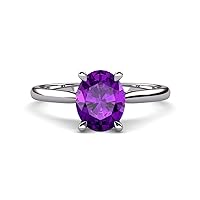 Center Amethyst 1.81 ctw Oval Shape (9x7 mm) & Side Lab Grown Diamond Prong set Hidden Halo Engagement Ring in 14K Gold