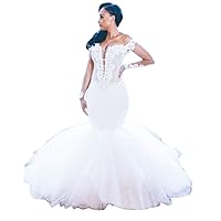 Women's Mermaid Wedding Dresses Lace Applique Long Sleeve Bridal Gowns Formal