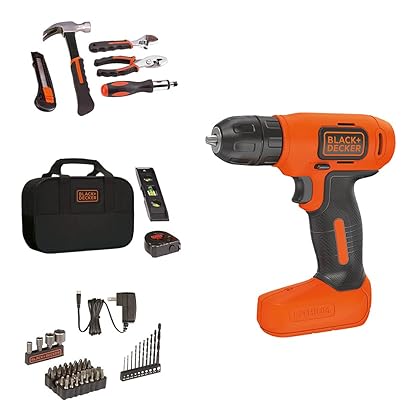 BLACK+DECKER 8V Drill & Home Tool Kit, 57 Piece (BDCD8PK)