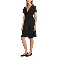 Matty M Women Dress Wrap Short Sleeves Stretch Soft Knee Length (XS, Black)