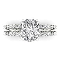 Clara Pucci 3.47ct Cushion Cut Solitaire Stunning White lab created Sapphire Diamond Modern Ring 14k White Gold