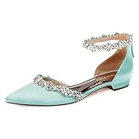 XYD Women Classic Pointed Toe D'Orsay Wedding Flat Sandals Sparkly Rhinestones Ankle Strap Low Heel Dress Shoes with Zipper