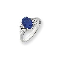 Solid 14k White Gold 10x8mm Oval Sapphire Blue September Gemstone Diamond Engagement Ring (.06 cttw.)