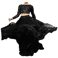 Bonnie Beaded Lace Bodice Two Piece Prom Dresses Long Sleeves Evening Party Ball Gowns BS001