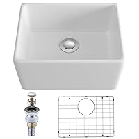 Farmhouse Sink, Eridanus 21 Inch x 16 Inch White Farm Sink Small Farmhouse Kitchen Sink Apron Sink Undermount Kitchen Sink Single Bowl Prep Bar Sink, Laundry Sink with Bottom Grid and Strainer Drain