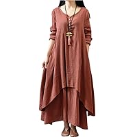 Elegant Chic Cotton Linen Dresses for Women Bohemia Robe Long Sleeve Loose Dress Oversize Female Autumn