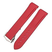 20mm Curved Rubber Watchband Fit for Omega Speedmaster Moonwatch Seamaster 300 AT150 Strap (Color : Red, Size : Rose Buckle)