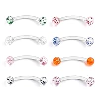 Ruifan 8PCS Mix Color Glitter Bioflex Curved Eyebrow Ring Body Jewelry Piercing Retainer 16G 6-12mm