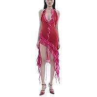 Women Strapless Tube Top Dress Y2k Off Shoulder Split Bodycon Long Dress Backless Party Club Irregular Tassels Dresses