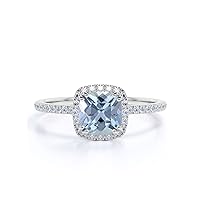10K 14K 18K Gold Aquamarine Diamond Engagement Ring for Women Created Aquamarine and Real Diamond Ring Jewelry Gift for Her (G-H Color, I2-I3 Clarity)