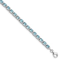 925 Sterling Silver Polished Fancy Lobster Closure Blue Topaz and Diamond Bracelet Measures 4mm Wide Jewelry for Women