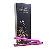 Gold Collection Metallic Color 1.5 Inch Floating Plates Flat Iron Hair Straightener With Adjustable Auto Power Off, Smart Memory, Temp Control & LCD Display (Pink)