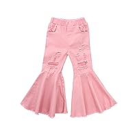 Toddler Baby Girl Kids Flared Denim Pants Ruffled Wide Legs Ripped Jeans High Waist Bell Bottoms Casual Clothes