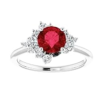 1 CT Round Cut Ruby Engagement Ring 925 Silver/10K/14K/18K Solid Gold Scatter Red Ruby Diamond Ring Cluster Chatham Ruby Ring Multi Stone Ruby Ring