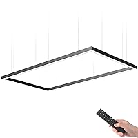 9FT x 5FT LED Linear Light Rectangular Set with Remote, 45W Seamless Connection, 3000K to 6000K Color Changing, Commercial Hanging LED Shop Light Fixtures for Office, 5568 Remote Series