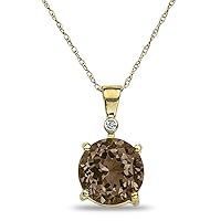 The Diamond Deal 10k Yellow Or White Gold Lab-Created Brown Smokey-Quartz Solitaire Pendant For Women |April Birthstone Gemstone Pendant | Accented Diamond Pendant For Women | With 18 inch Gold Chain