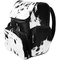 Cowhide Fur Hair Print Leather Diaper Backpack Rucksack / Knapsack Travel Shoulder Bag Dark Brown & White (Backpack 2)