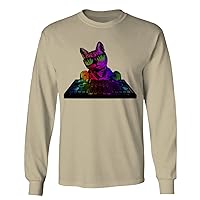 EDM Rave Party Festival Funny Cute dj cat Graphic dad mom cat Lover Long Sleeve Men's