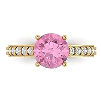 Clara Pucci 2.35 ct Round Cut Solitaire W/Accent real Pink Simulated Diamond Statement Anniversary Promise Wedding ring 18K Yellow Gold