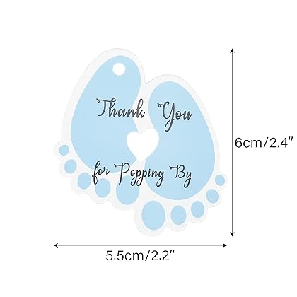 jijAcraft Baby Shower Thank You Tags,100Pcs Thank You Gift Tags with String,Blue Baby Shower Tags,Personalized Baby Feet Thank You for Popping by Tags for Baby Shower Brithday Party Favors (6 x 5.5cm)