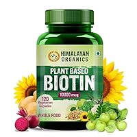 Plant Based Biotin 10000Mcg for Longer Hair Growth | Glowing Skin and Longer Nails Supplement | for Men and Women - 120 Veg Capsules