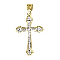 10k Gold Two tone CZ Cubic Zirconia Simulated Diamond Mens Cross Height 41mm X Width 22.4mm Religious Charm Pendant Necklace Jewelry for Men