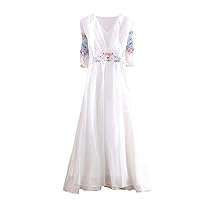 Spring Summer Women's Vintage Dresses,Elegant Embroidery,Lady's A Line Party,Loose Hanfu Dress