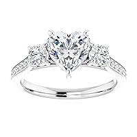 18K Solid White Gold Handmade Engagement Ring 1 CT Heart Cut Moissanite Diamond Solitaire Wedding/Bridal Ring for Women/Her Perfect Ring