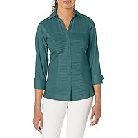 Zac & Rachel Women's 3/4 Cuff Sleeve Button Down Top with Ribbed Knit Inserts for a Comfortable Fit
